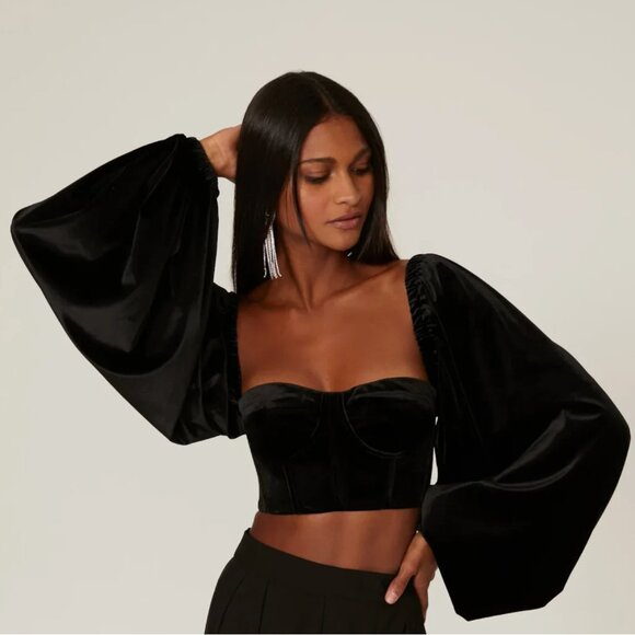 Bronx and Banco Tops - Bronx and Banco Maria Black Velvet Retro Glam Crop Top Women's size XS/US 2